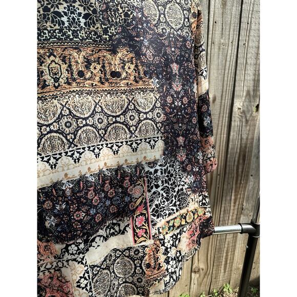 Urban Mango Boho Tunic Top Women’s Medium Patchwork Print Zip Front - Picture 4 of 5